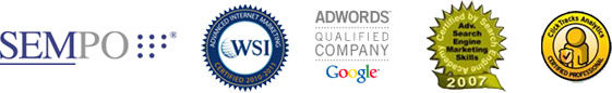 Certficates - Search Engine Marketing Professional Organization, WSI - Internet Marketing Specialist, Google Adwords Company, Certified by the Search Engine Acadamy, Click Track Website Analytics